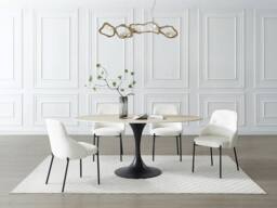 Vente-unique Dining Table for 8 People In Ceramic & Black Metal - Beige - thumbnail 4
