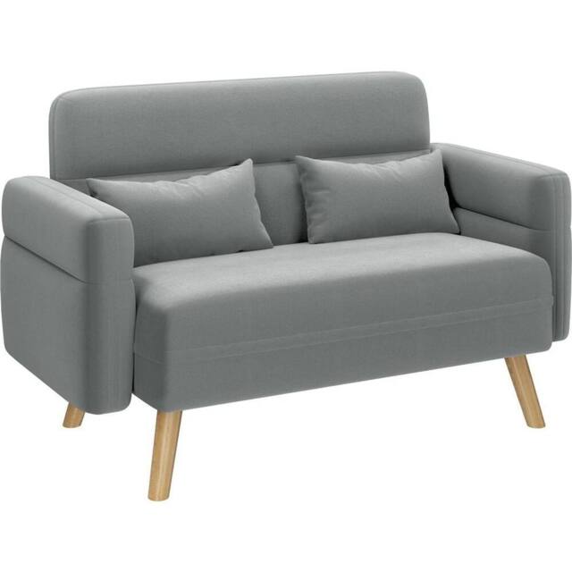 NESTLUNE Light Grey 2 Seater Loveseat Sofa Couch Futon - Size: 100 cm x 15 cm - image 1