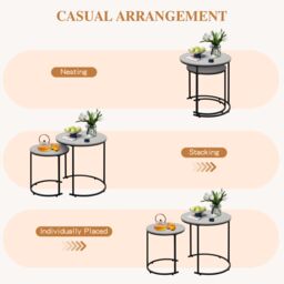 Alivio Set of 2 Round Nesting Coffee Table, Modern Side Tables for Bedroom, Living Room, Balcony in Grey - thumbnail 5