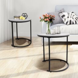 Alivio Set of 2 Round Nesting Coffee Table, Modern Side Tables for Bedroom, Living Room, Balcony in Grey - thumbnail 6