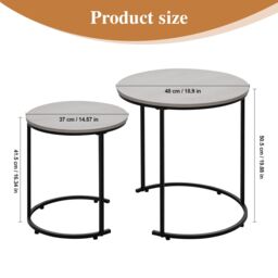 Alivio Set of 2 Round Nesting Coffee Table, Modern Side Tables for Bedroom, Living Room, Balcony in Grey - thumbnail 4