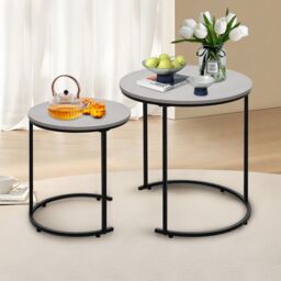 Alivio Set of 2 Round Nesting Coffee Table, Modern Side Tables for Bedroom, Living Room, Balcony in Grey - thumbnail 1
