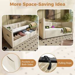 ModernLuxe Upholstered ottoman daybed with USB-C for children in Beige - Size: Single - thumbnail 4