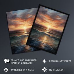 "Artery8 Tranquil Seascape Sunset Ocean Waves On Sea Oil Painting Extra Large XL Wall Art Poster Print - Size: W24"" x H32""" - thumbnail 2