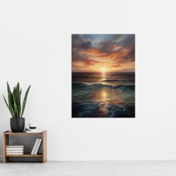 "Artery8 Tranquil Seascape Sunset Ocean Waves On Sea Oil Painting Extra Large XL Wall Art Poster Print - Size: W24"" x H32""" - thumbnail 4