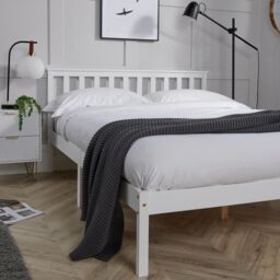 Home Source Pine Solid Wood Bed Frame Low End Slatted Base Headboard in White - Size: Double - thumbnail 2