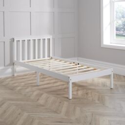 Home Source Pine Solid Wood Bed Frame Low End Slatted Base Headboard in White - Size: Double - thumbnail 7