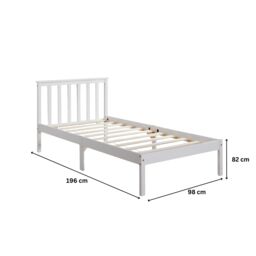 Home Source Pine Solid Wood Bed Frame Low End Slatted Base Headboard in White - Size: Double - thumbnail 9