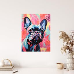 "Wee Blue Coo Wall Art Print The Pastel Pooch French Bulldog Neon Fun Living Room in Pink - Size: W18"" x H24""" - thumbnail 4
