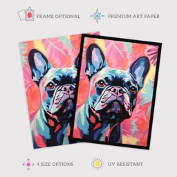 "Wee Blue Coo Wall Art Print The Pastel Pooch French Bulldog Neon Fun Living Room in Pink - Size: W18"" x H24""" - thumbnail 2