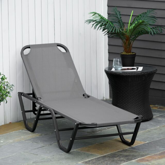 OUTSUNNY Sun Lounger Relaxer Recliner w/ 5-Position Adjustable Backrest Pool Sun Bathing in Grey - image 1