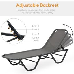 OUTSUNNY Sun Lounger Relaxer Recliner w/ 5-Position Adjustable Backrest Pool Sun Bathing in Grey - thumbnail 6