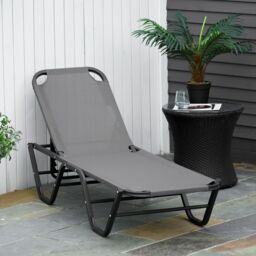 OUTSUNNY Sun Lounger Relaxer Recliner w/ 5-Position Adjustable Backrest Pool Sun Bathing in Grey - thumbnail 1