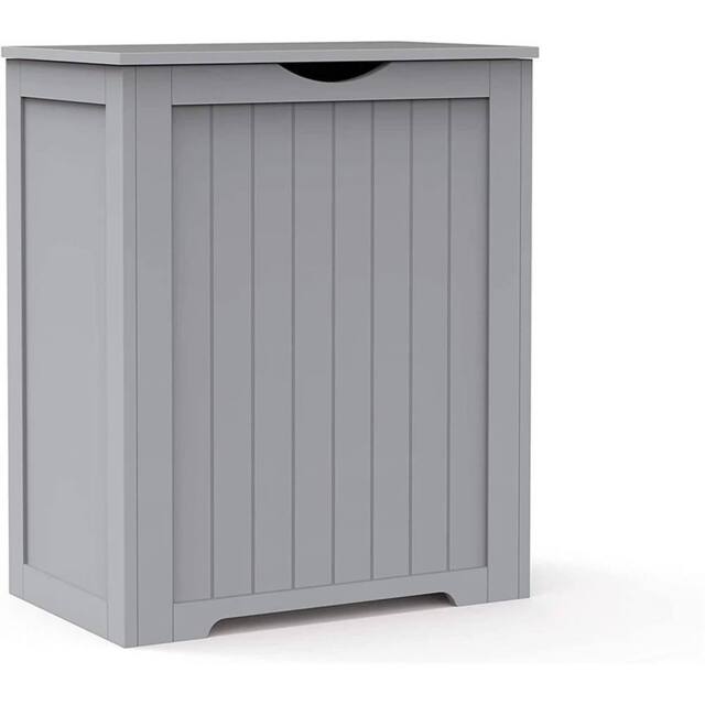 KORVIXA Grey Wooden Laundry Hamper Cabinet Lid Clothes Storage Toy Box - Size: W600mm x H650mm - image 1