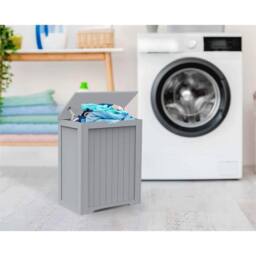 KORVIXA Grey Wooden Laundry Hamper Cabinet Lid Clothes Storage Toy Box - Size: W600mm x H650mm - thumbnail 4
