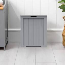 KORVIXA Grey Wooden Laundry Hamper Cabinet Lid Clothes Storage Toy Box - Size: W600mm x H650mm - thumbnail 2