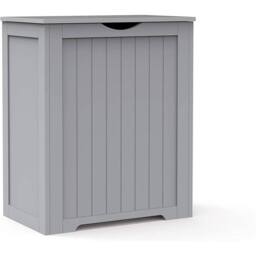 KORVIXA Grey Wooden Laundry Hamper Cabinet Lid Clothes Storage Toy Box - Size: W600mm x H650mm - thumbnail 1