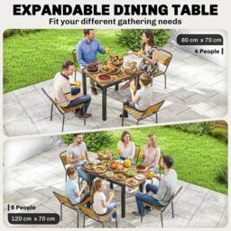 OUTSUNNY Patio Dining Table Expandable 80-120 cm in Natural - Size: 120 cm x 70 cm - thumbnail 4