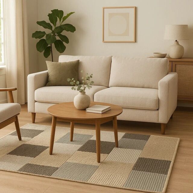 Orsina Small Box Design Rug, Handcrafted Grey & Ivory Woven Patchwork Rug, Soft Wool & Cotton Blend, Colour Palette - image 1