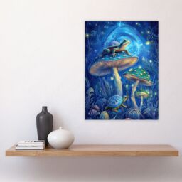 "Artery8 Turtle Frogs Magic Mushrooms Psychedelic Fantasy Wall Art Print in Blue - Size: W18"" x H24""" - thumbnail 4