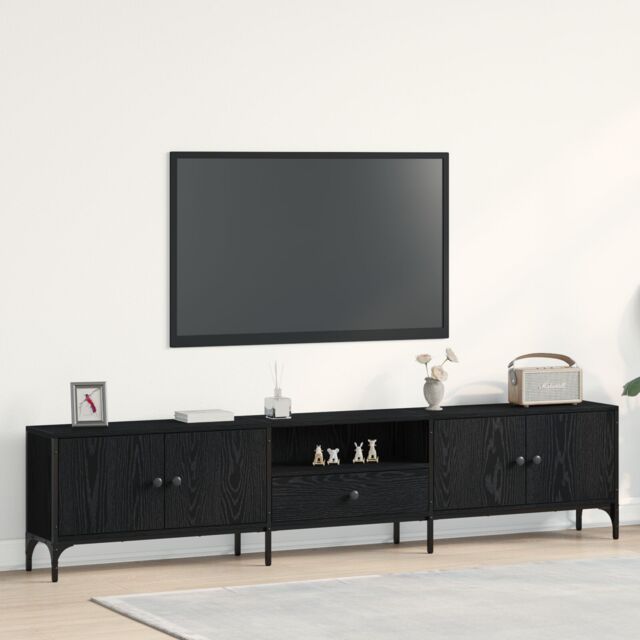 Berkfield Home TV Cabinet with Drawer Black Oak 200x25x44 cm Engineered Wood - Size: 200 x 25 x 44 cm - image 1