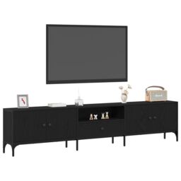 Berkfield Home TV Cabinet with Drawer Black Oak 200x25x44 cm Engineered Wood - Size: 200 x 25 x 44 cm - thumbnail 3