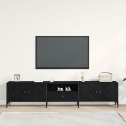 Berkfield Home TV Cabinet with Drawer Black Oak 200x25x44 cm Engineered Wood - Size: 200 x 25 x 44 cm - thumbnail 4