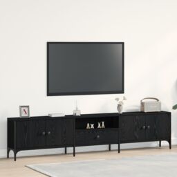 Berkfield Home TV Cabinet with Drawer Black Oak 200x25x44 cm Engineered Wood - Size: 200 x 25 x 44 cm - thumbnail 1