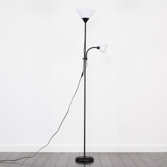 ValueLights Mozz Mother & Child Uplighter Floor Lamp with Side Lamp & LED Bulbs in Jet Black - image 1