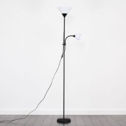 ValueLights Mozz Mother & Child Uplighter Floor Lamp with Side Lamp & LED Bulbs in Jet Black - thumbnail 1