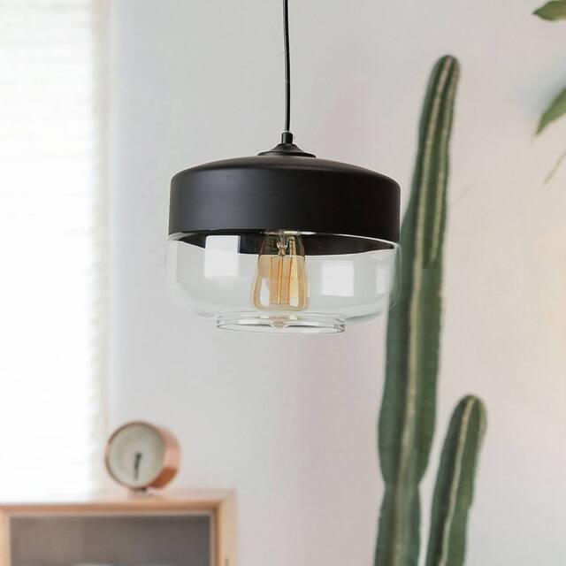 Wyld and Coco Clear Glass Pendant Lamp Black - Modern Geometric Round - image 1