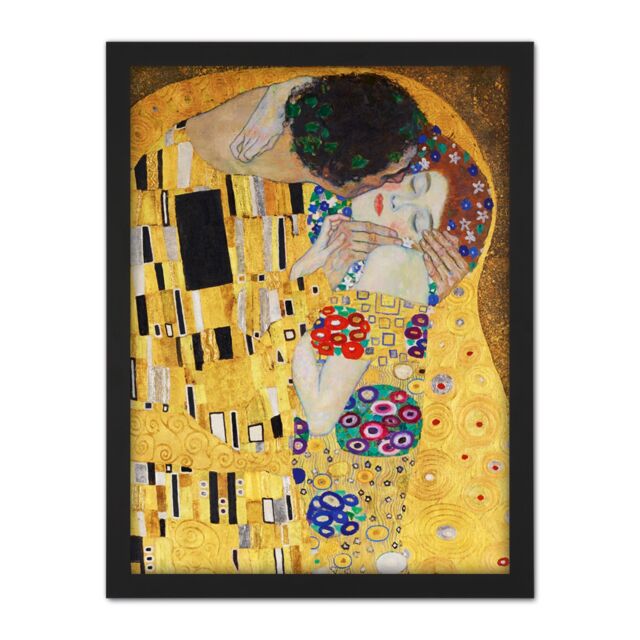 "Artery8 Wall Art Print Klimt The Kiss Large Framed Wall Décor Art in Black - Size: W18"" x H24""" - image 1
