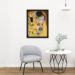 "Artery8 Wall Art Print Klimt The Kiss Large Framed Wall Décor Art in Black - Size: W18"" x H24""" - thumbnail 2