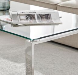 FurnitureboxUK Miami Modern Rectangular Clear Glass Coffee Table with Square Silver Chrome Metal Legs for Minimalist Living Room - thumbnail 3