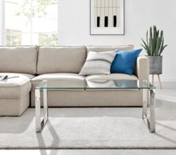 FurnitureboxUK Miami Modern Rectangular Clear Glass Coffee Table with Square Silver Chrome Metal Legs for Minimalist Living Room - thumbnail 2