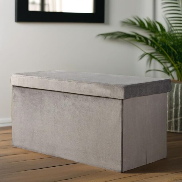 Pirlo Plush Ottoman Storage Box Foldable Grey Velvet - image 1