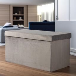 Pirlo Plush Ottoman Storage Box Foldable Grey Velvet - thumbnail 2