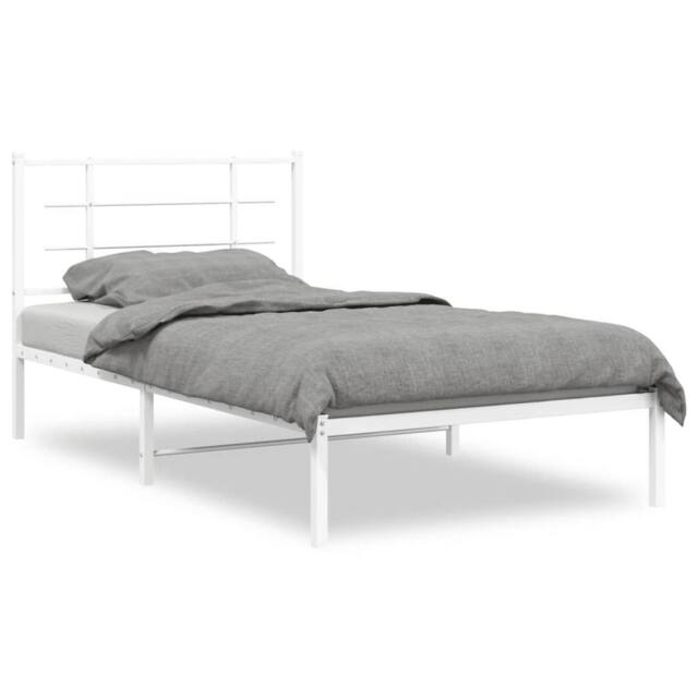 Berkfield Home Metal Bed Frame without Mattress with Headboard White 100x190cm - Size: 100x190 cm - image 1