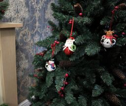 Shatchi Christmas Tree Hanging Decorations Santa Snowman Reindeer with Jingle Bells Xmas Tree 12pcs Set - thumbnail 2