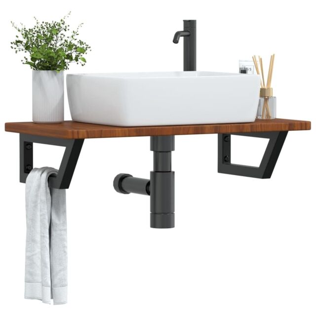Berkfield Home Basin Shelf Wall Mounted Steel & Solid Wood Oak in Brown - image 1