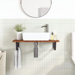 Berkfield Home Basin Shelf Wall Mounted Steel & Solid Wood Oak in Brown - thumbnail 3