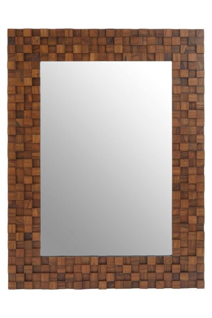 Orsina Chic Dimensional Squares Wall Mirror, Hand Painted Red Beech Wall Mirror, Textured Rectangle Frame Mirror in Brown - image 1
