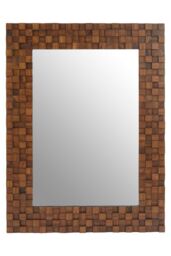 Orsina Chic Dimensional Squares Wall Mirror, Hand Painted Red Beech Wall Mirror, Textured Rectangle Frame Mirror in Brown - thumbnail 1