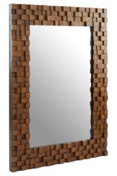 Orsina Chic Dimensional Squares Wall Mirror, Hand Painted Red Beech Wall Mirror, Textured Rectangle Frame Mirror in Brown - thumbnail 2