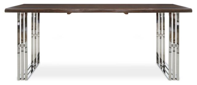 Orsina Natural & Silver Dining Table, Natural Wood Top Dining Room Table, Stainless Steel Loop Base Design - image 1