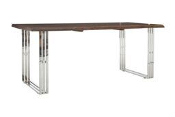 Orsina Natural & Silver Dining Table, Natural Wood Top Dining Room Table, Stainless Steel Loop Base Design - thumbnail 2