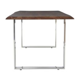 Orsina Natural & Silver Dining Table, Natural Wood Top Dining Room Table, Stainless Steel Loop Base Design - thumbnail 3