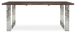 Orsina Natural & Silver Dining Table, Natural Wood Top Dining Room Table, Stainless Steel Loop Base Design