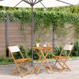 Berkfield Home 3 Piece Bistro Set Cream White Fabric & Solid Wood - thumbnail 2