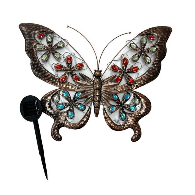 Kelvenix Solar Powered Metal Jewelled Butterfly Wall Art in Bronze - Size: 0.6m2 - image 1